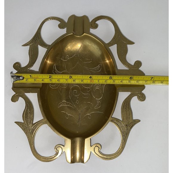 Antique Brass Ornate Ashtray 7.9” Long Heavy Thick - Picture 4 of 6